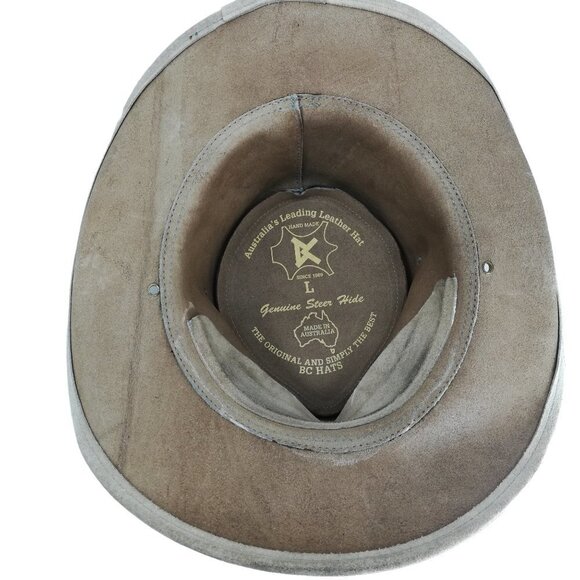 BC Hats Steer Hide Australian Outback Bush Hat Size L Suede Leather Safari - Picture 12 of 12